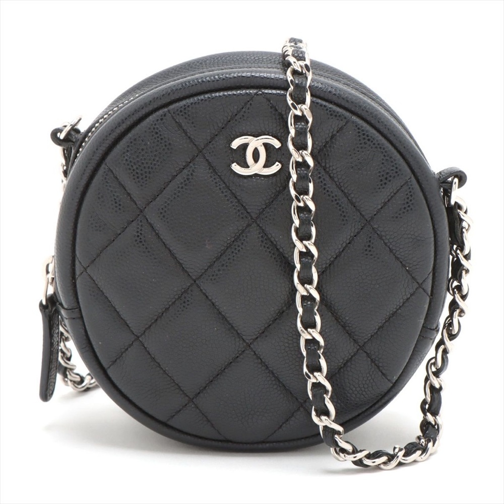Chanel Quilted Round Caviar Chain Shoulder Bag Silver 2020
